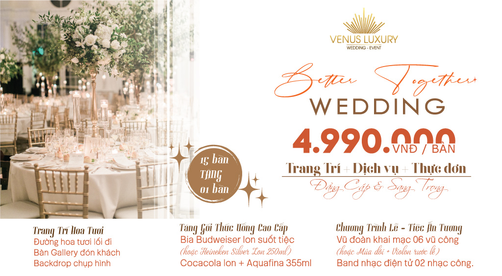 ƯU ĐÃI TIỆC CƯỚI 4,990,000 Đ/BÀN